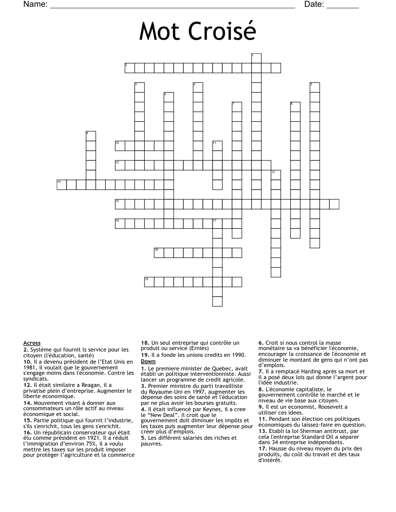 Mot Croisé Crossword