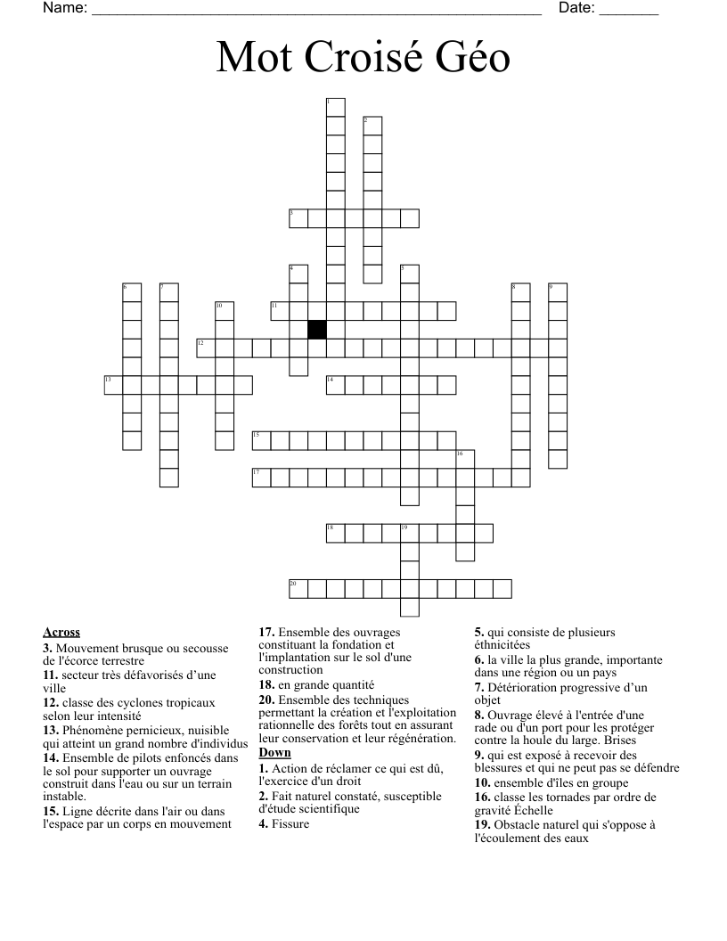 Mot Croisé Géo Crossword