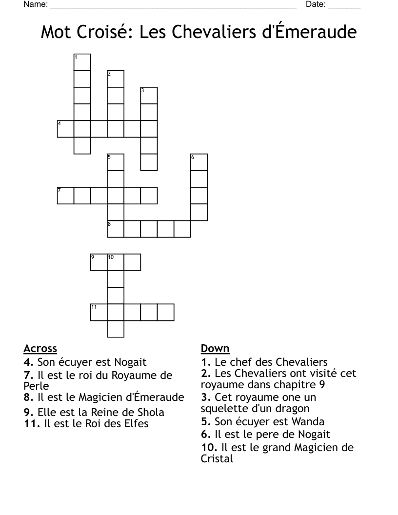 Mot Croisé: Les Chevaliers d'Émeraude Crossword