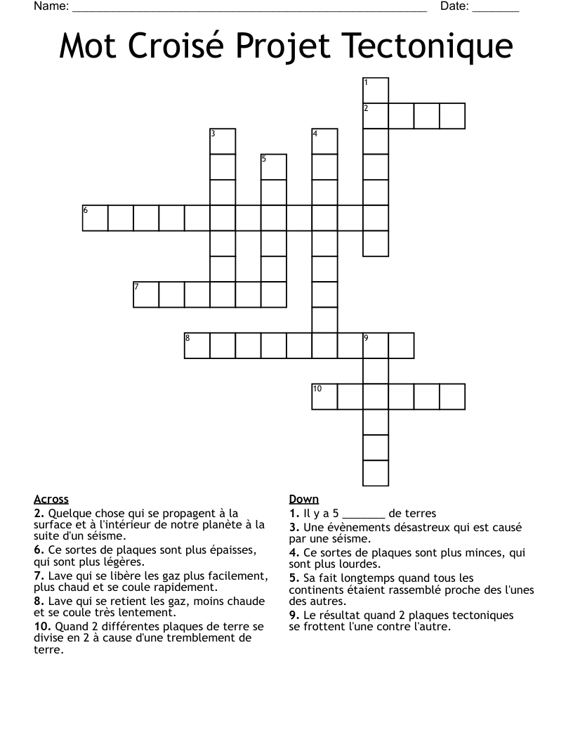 Mot Croisé Projet Tectonique Crossword