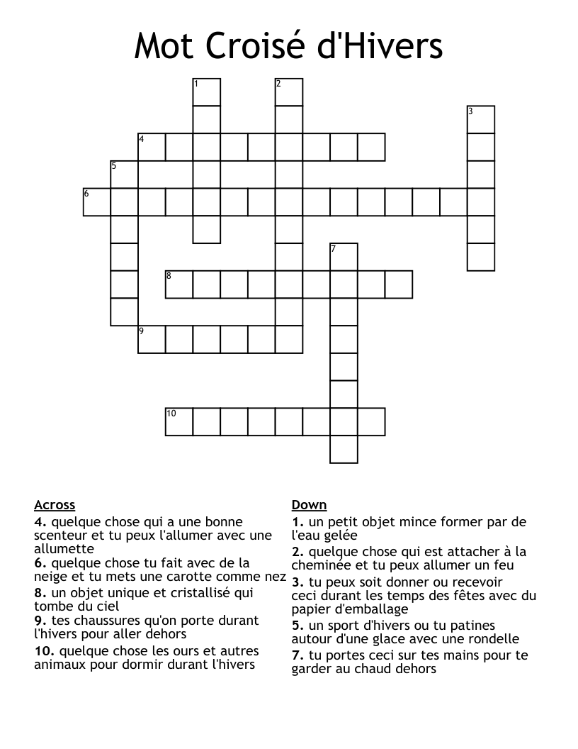 Mot Croisé d'Hivers Crossword