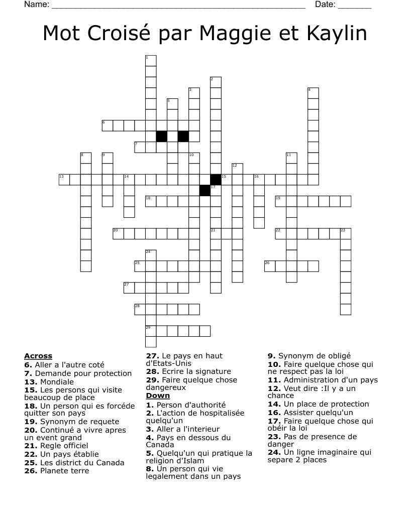 Mot Croisé par Maggie et Kaylin Crossword