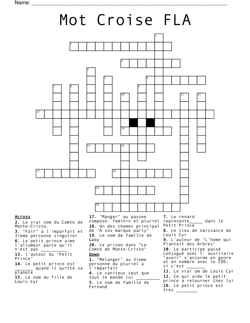 Mot Croise FLA Crossword