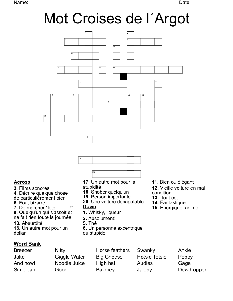 Mot Croises de l´Argot Crossword
