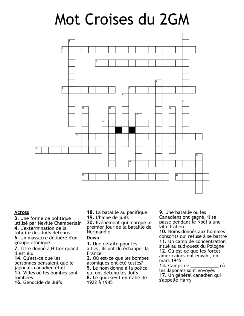 Mot Croises du 2GM Crossword