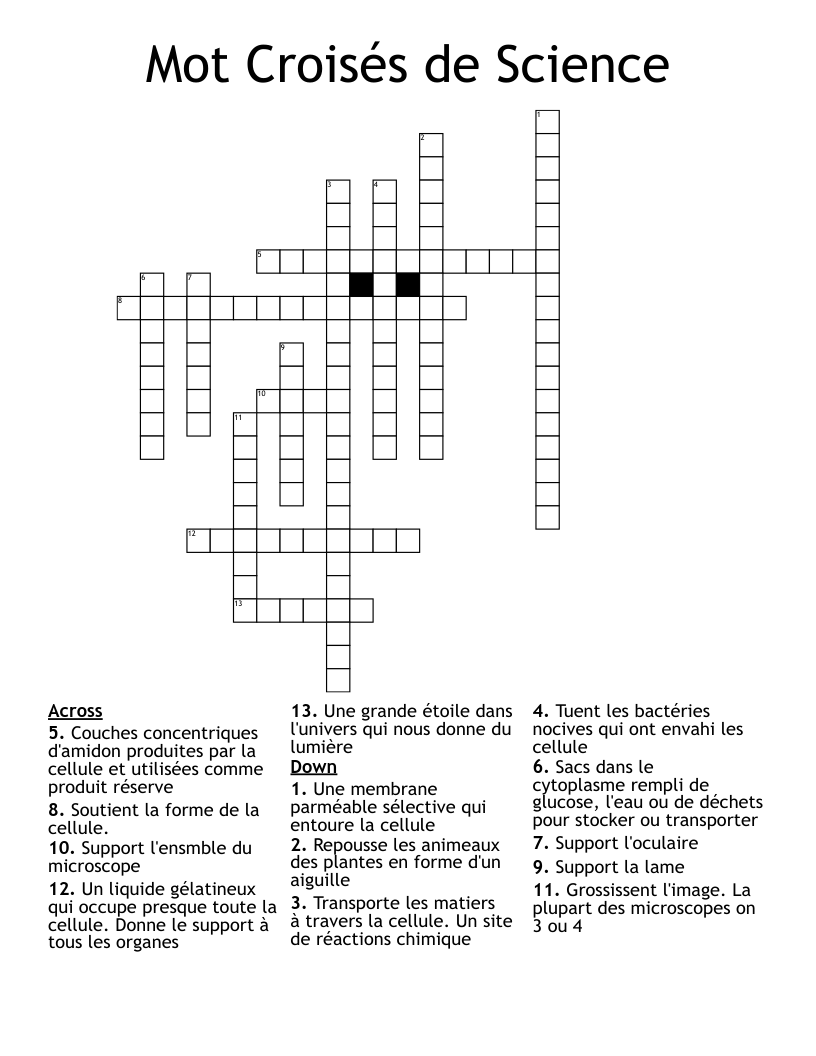 Mot Croisés de Science Crossword
