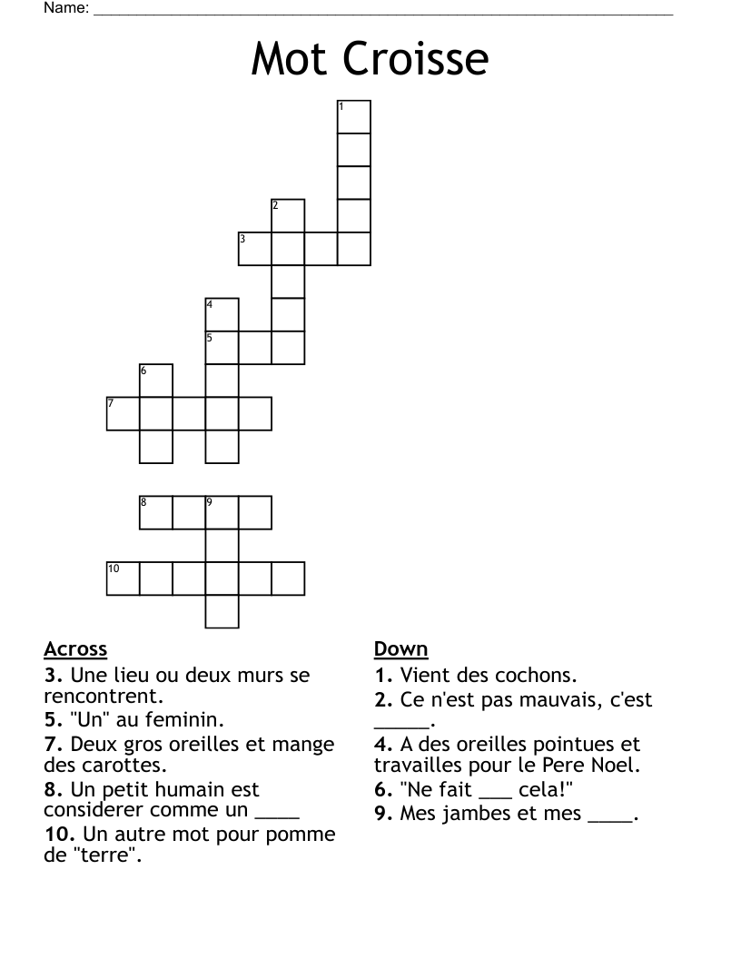Mot Croisse Crossword