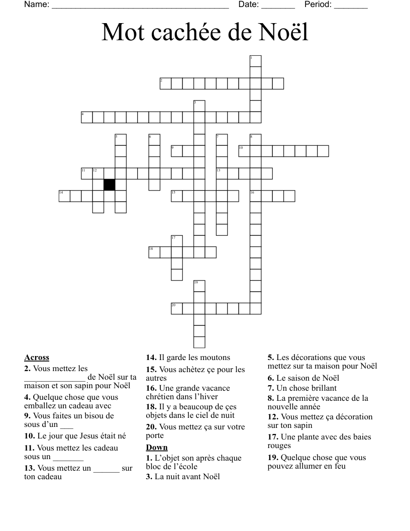 Mot cachée de Noël Crossword