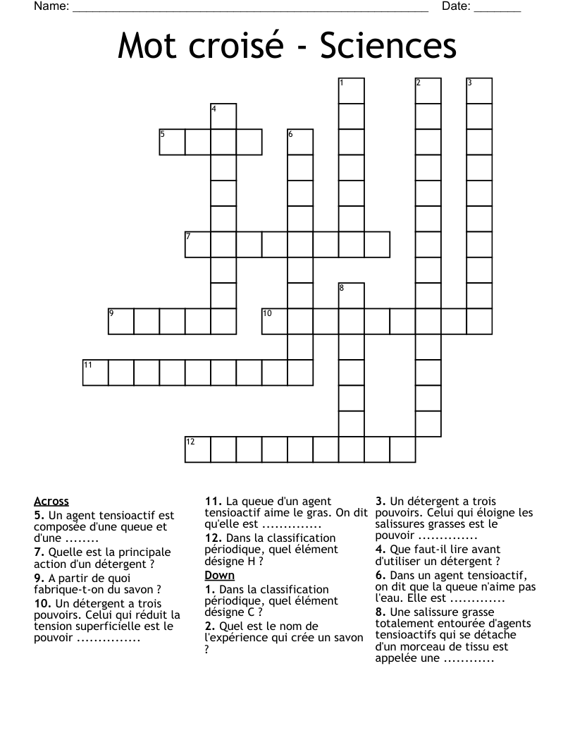 Mot croisé - Sciences Crossword