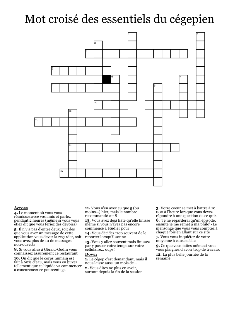 Mot croisé des essentiels du cégepien Crossword