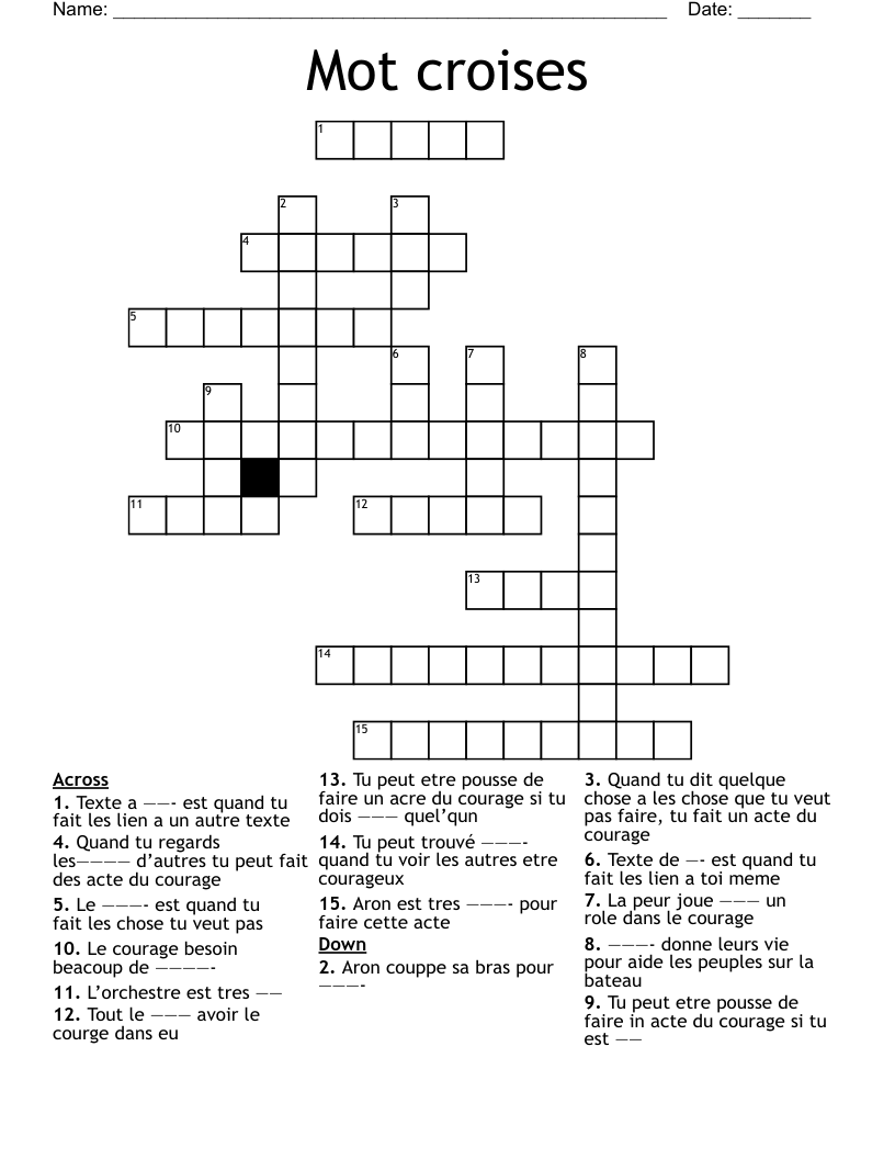 Mot croises Crossword