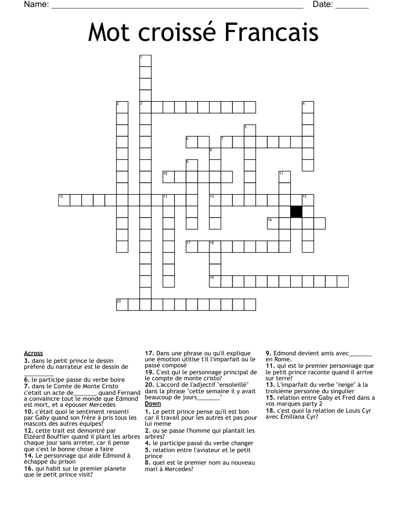 Mot croissé Francais Crossword