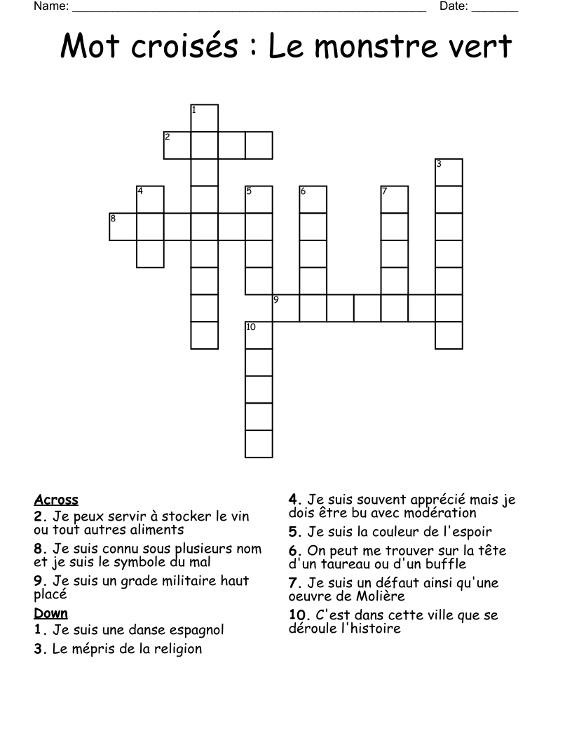 Mot croisés : Le monstre vert Crossword
