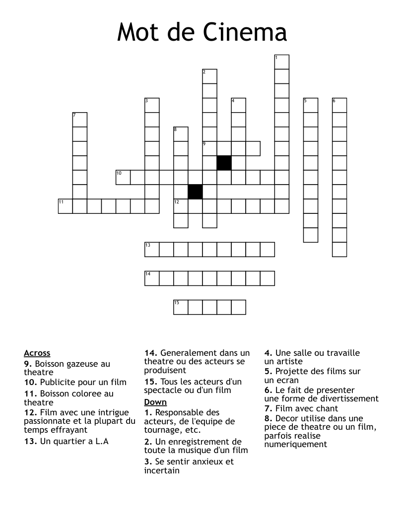 Mot de Cinema Crossword