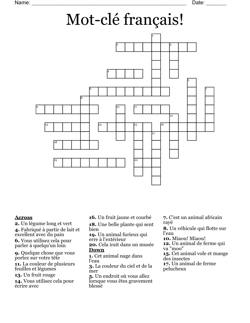 Mot-clé français! Crossword