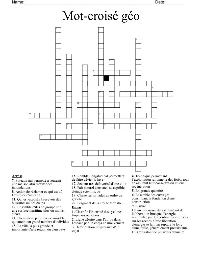 Mot-croisé géo Crossword