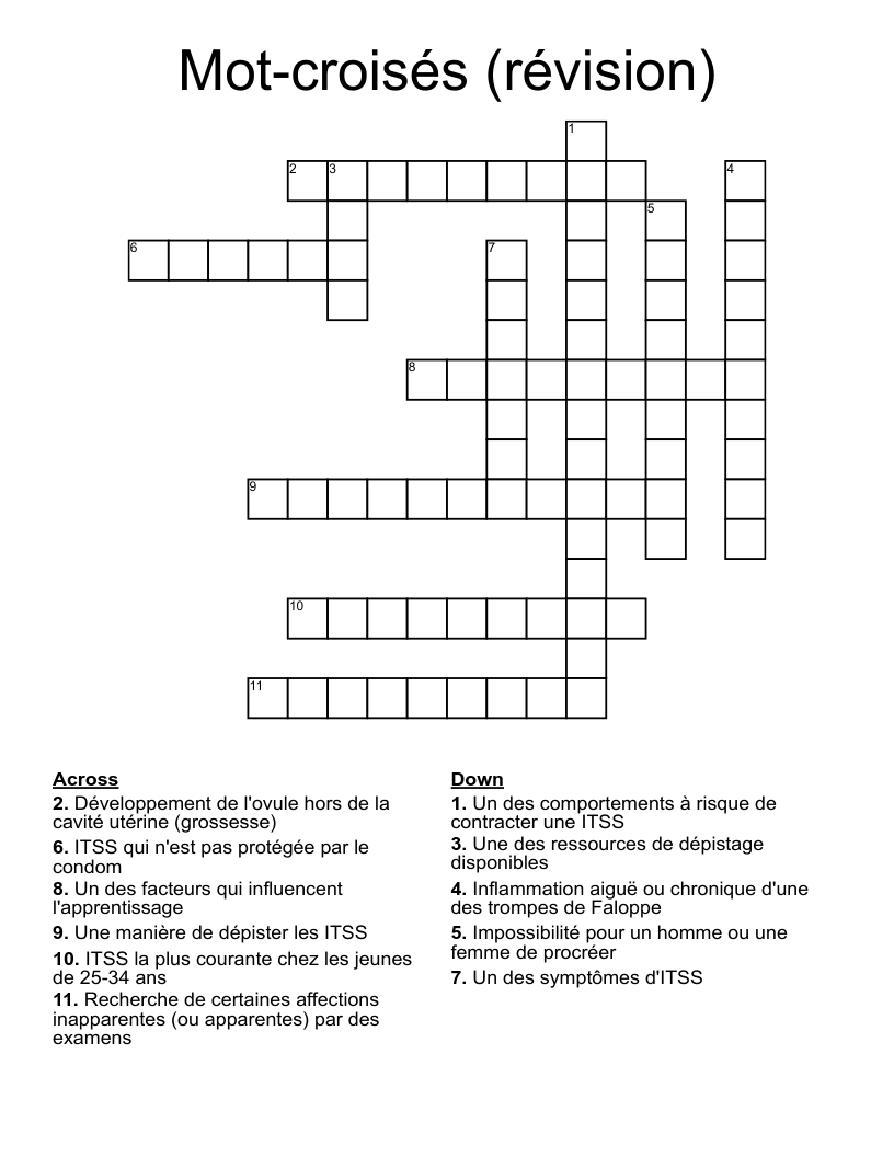 Mot-croisés (révision) Crossword