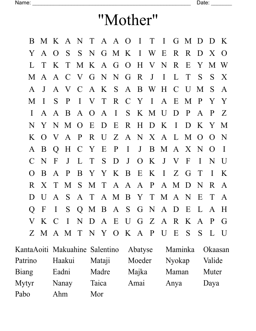 "Mother" Word Search