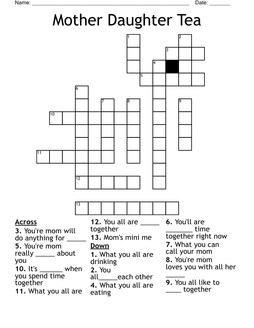 Mother Daughter Tea Crossword