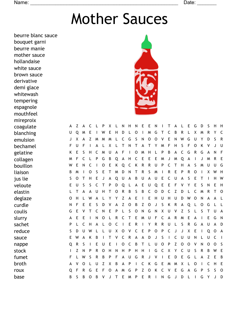 Mother Sauces Word Search