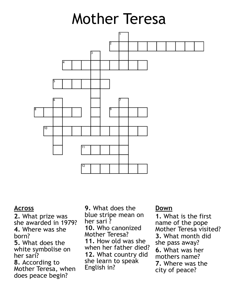 Mother Teresa Crossword