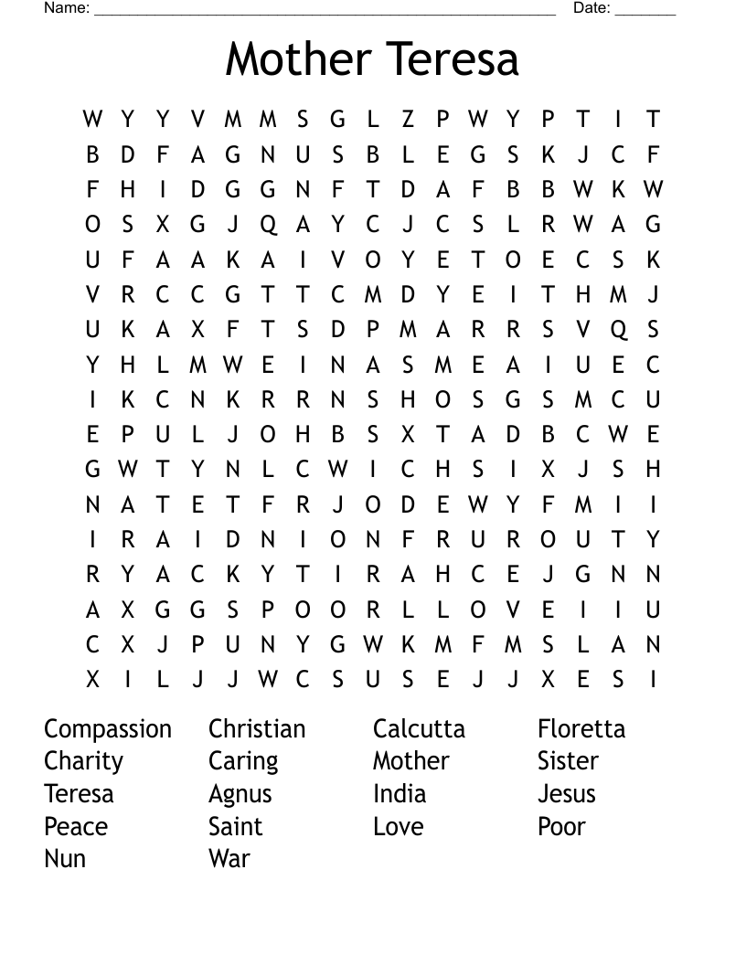 Mother Teresa  Word Search