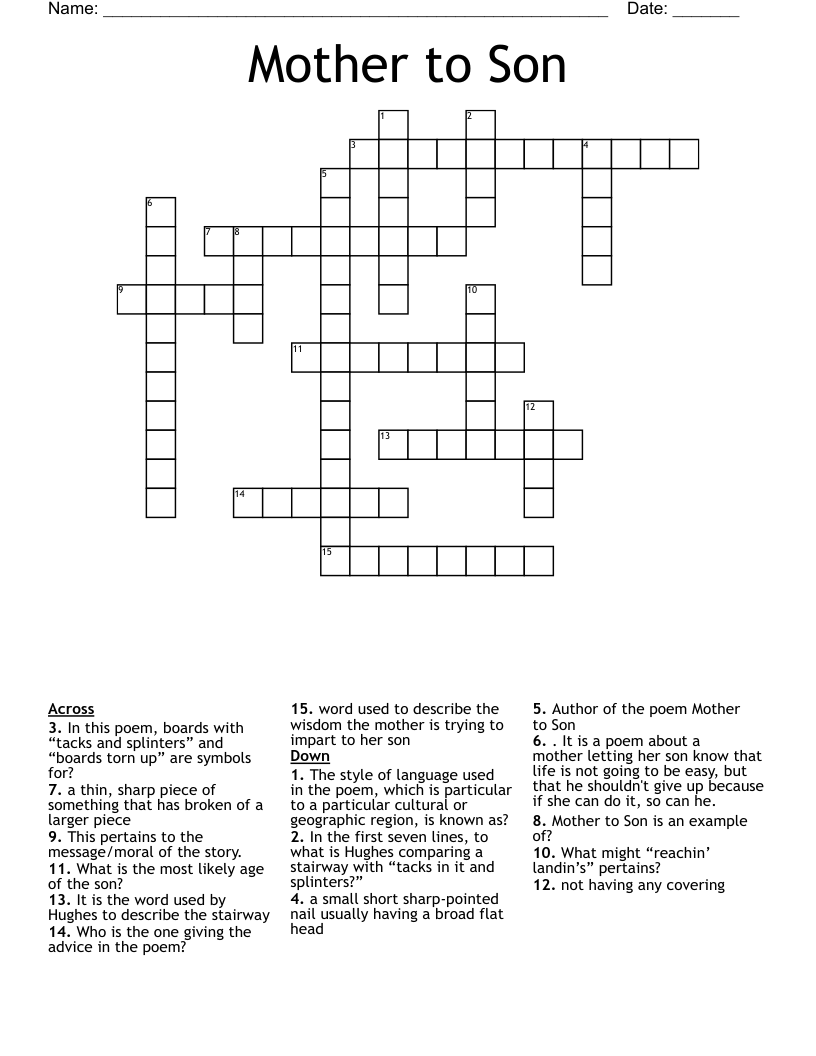Mother to Son Crossword