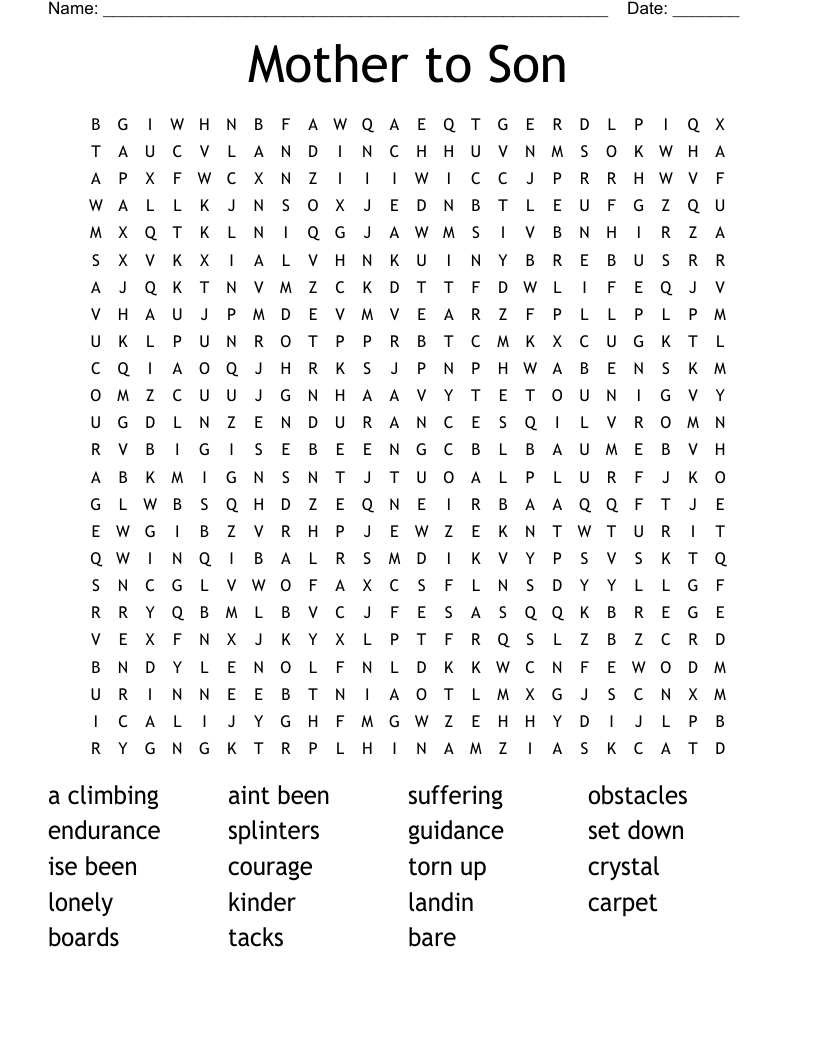 Mother to Son Word Search