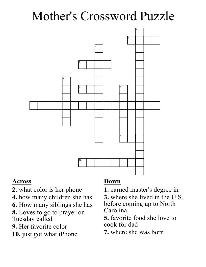 Mother's Crossword Puzzle