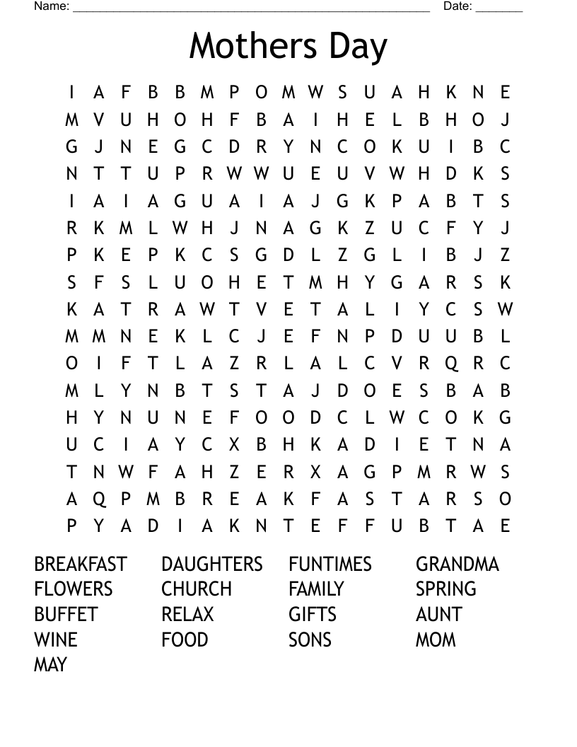 Mothers Day Word Search