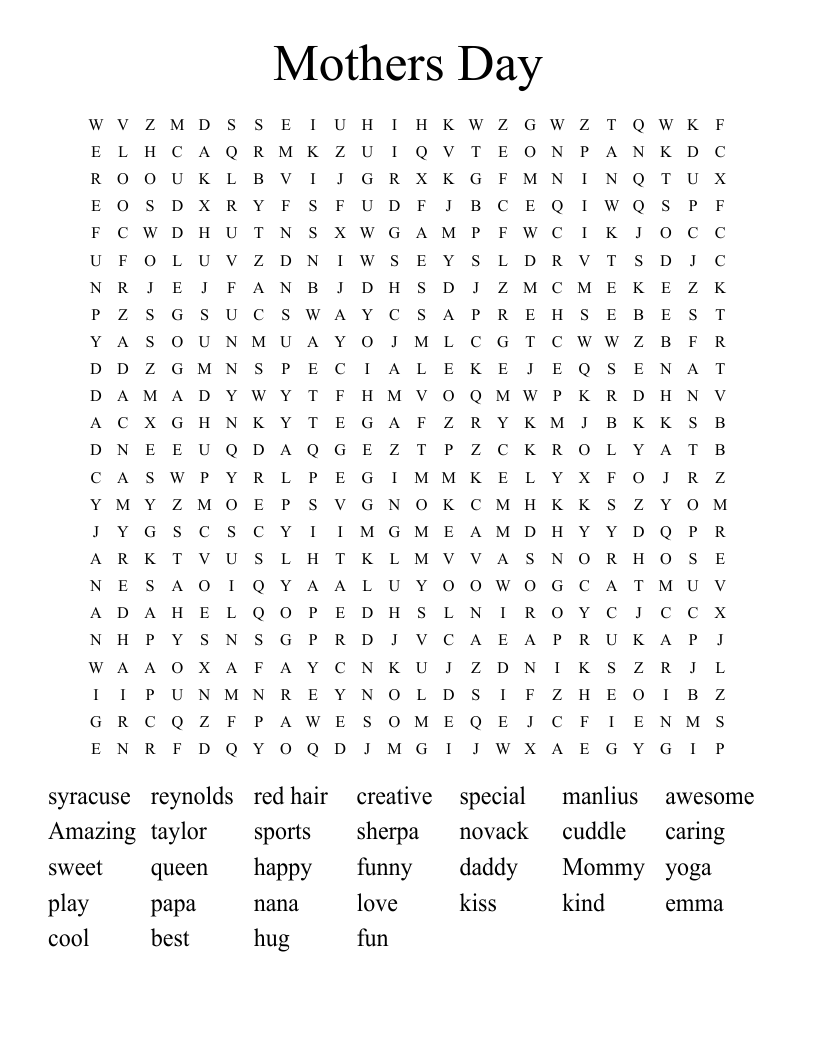 Mothers Day Word Search