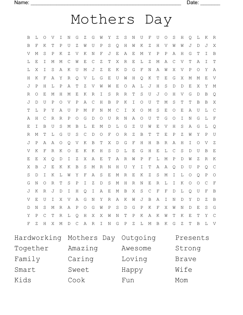 Mothers Day Word Search