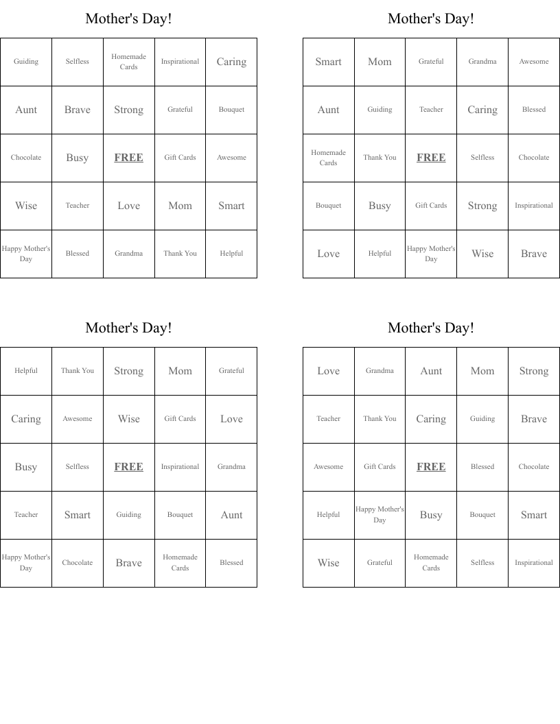 Mother's Day! Bingo Cards