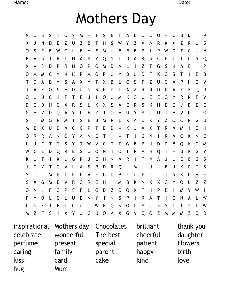 Mothers Day Word Search