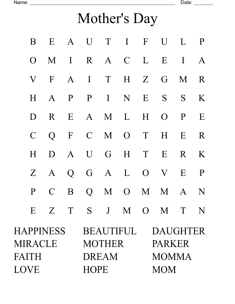 Mother's Day Word Search