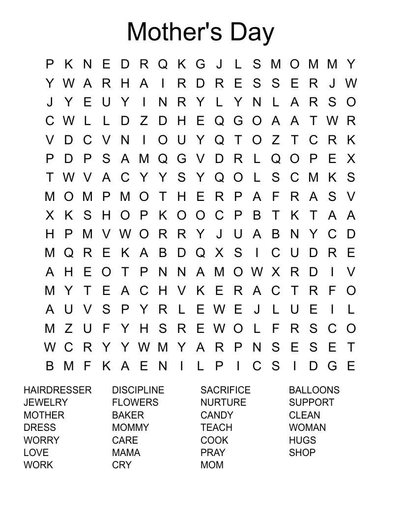 Mother's Day Word Search