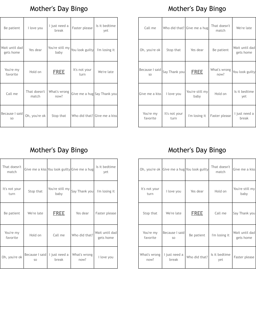 Mother's Day Bingo
