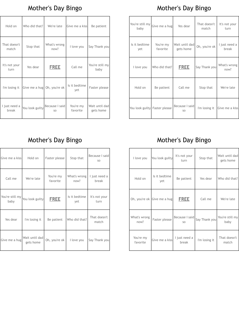Mother's Day Bingo
