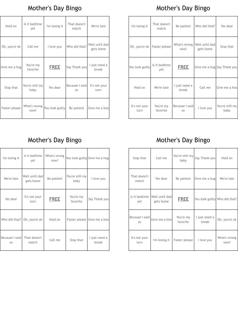 Mother's Day Bingo