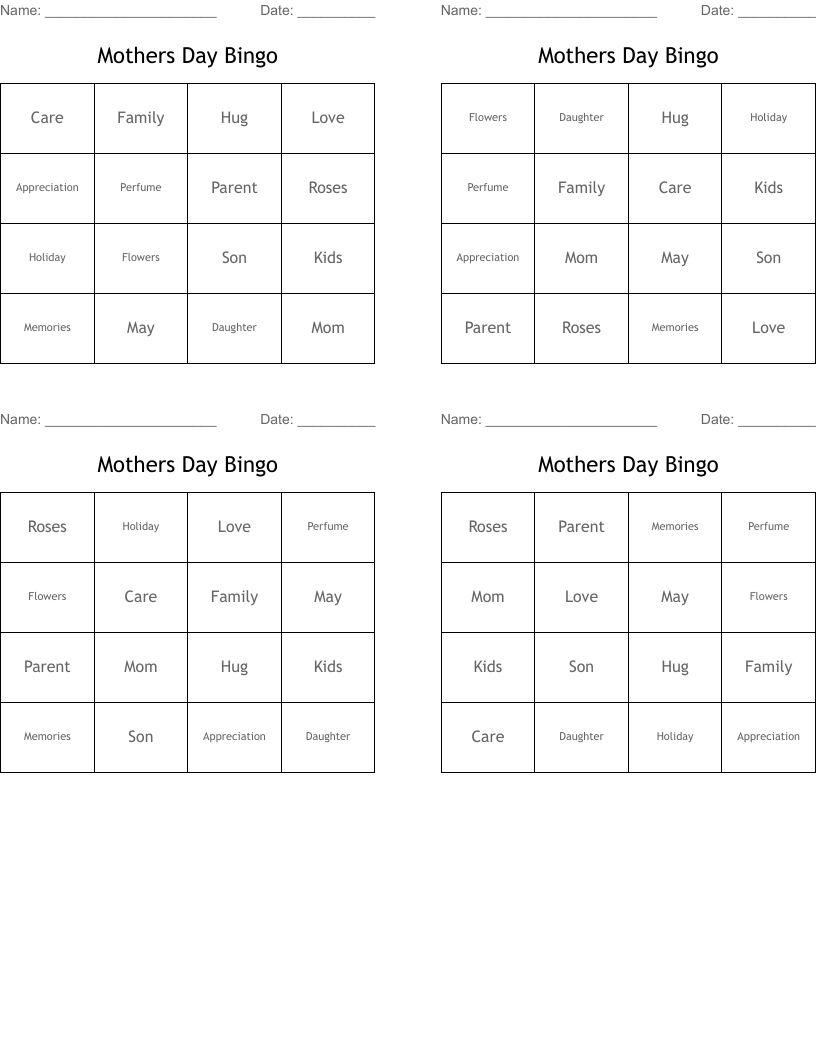 Mothers Day Bingo