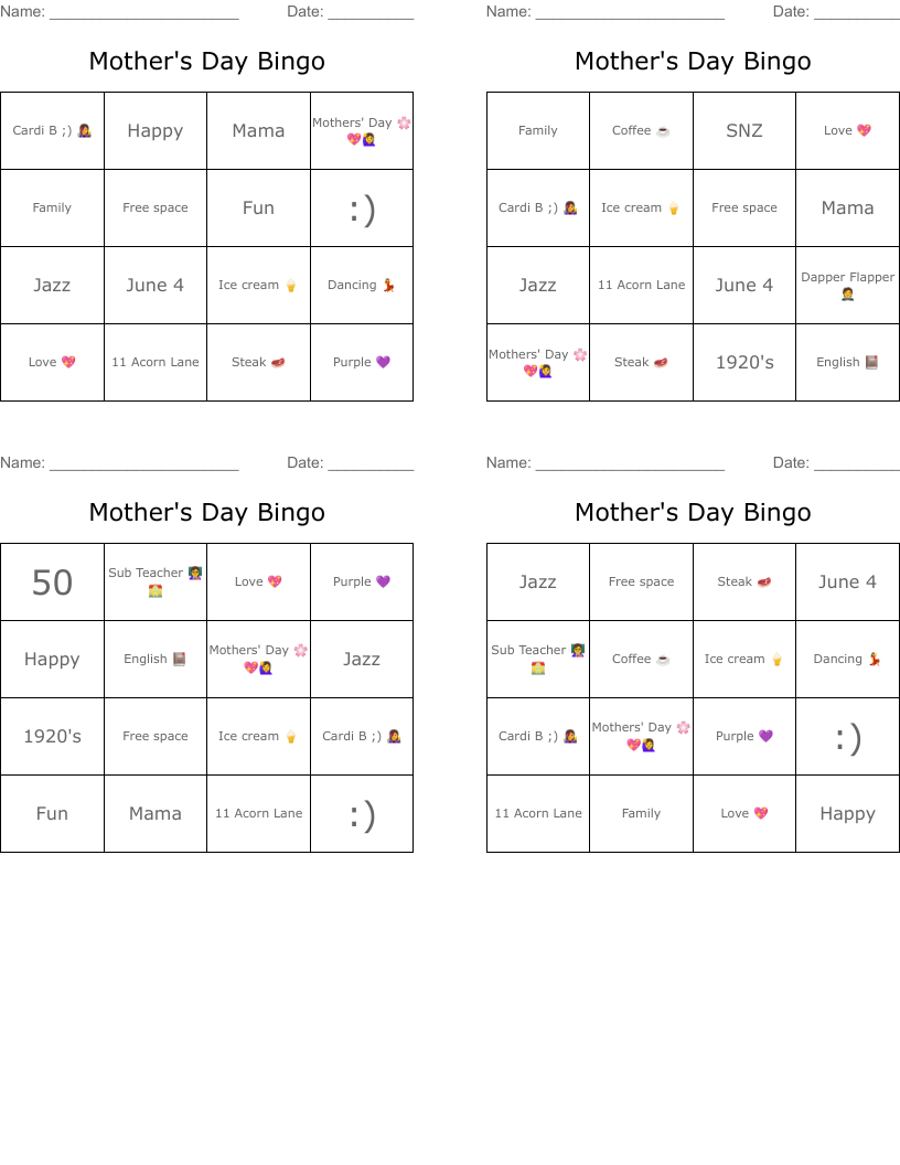 Mother's Day Bingo