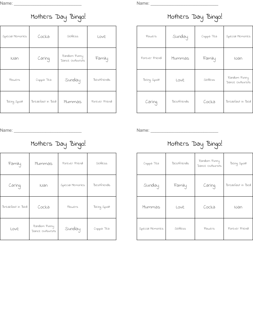 Mothers Day Bingo!