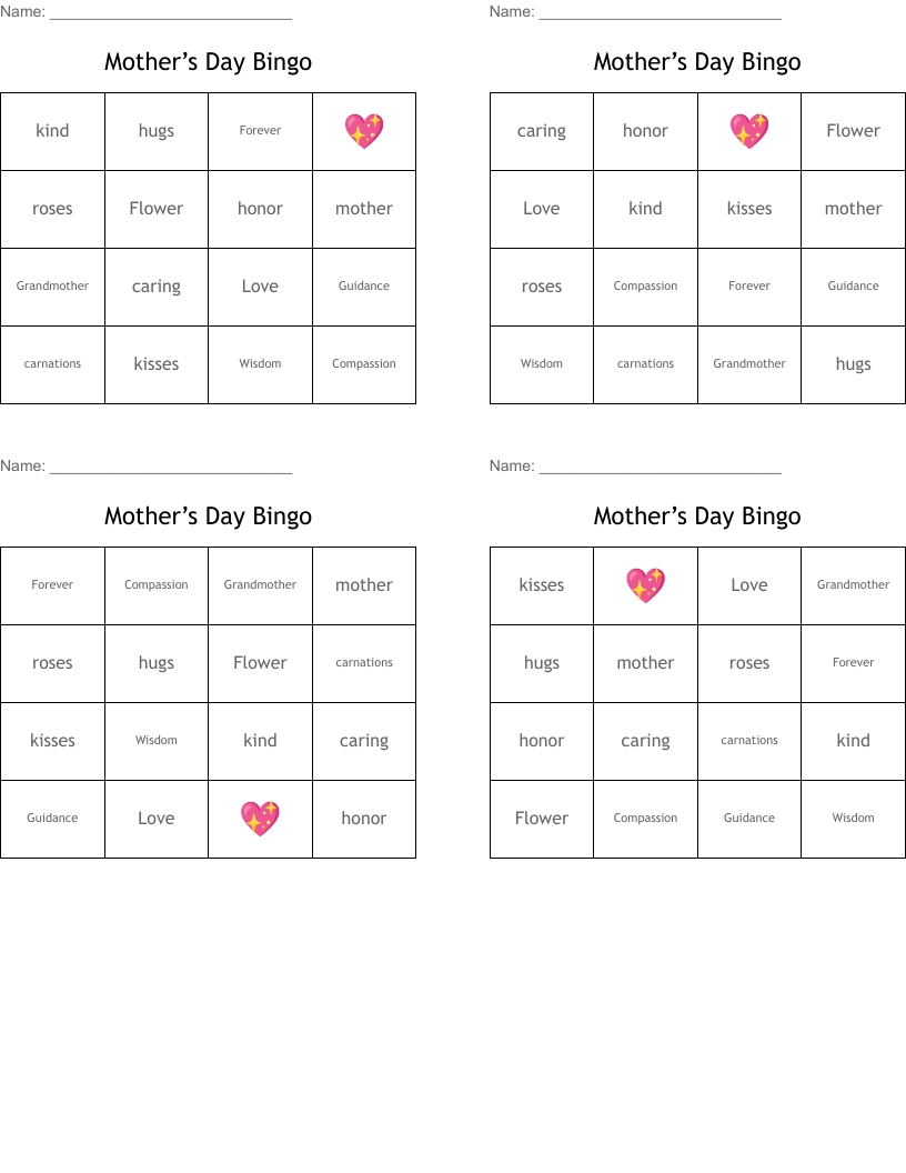 Mother’s Day Bingo