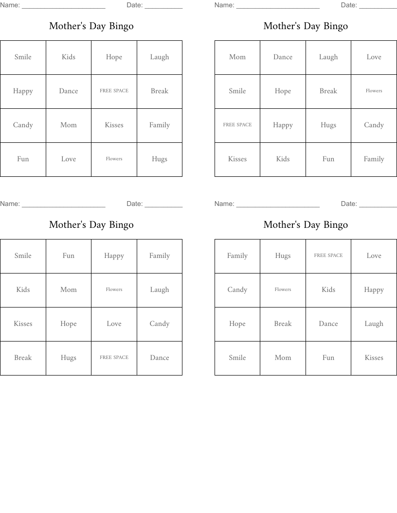 Mother's Day Bingo