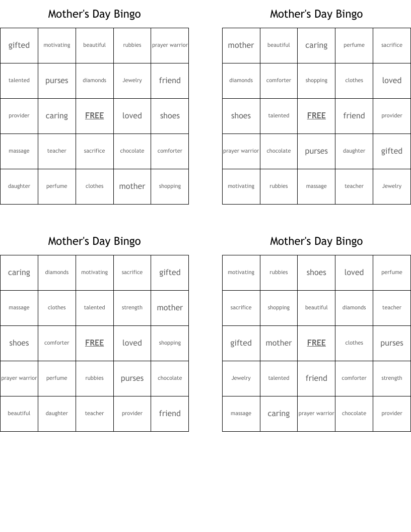 Mother's Day Bingo