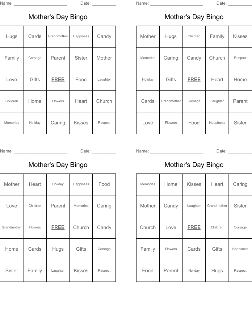 Mother's Day Bingo