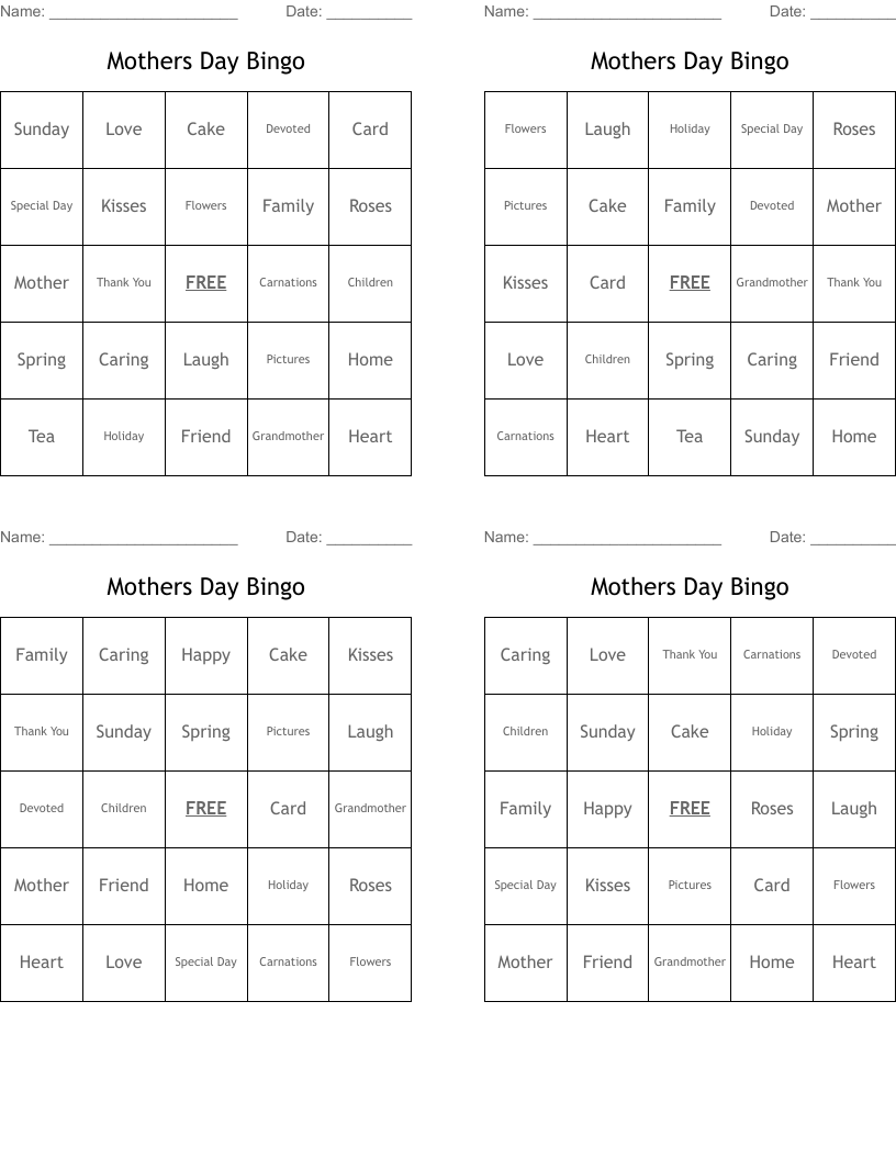 Mothers Day Bingo 