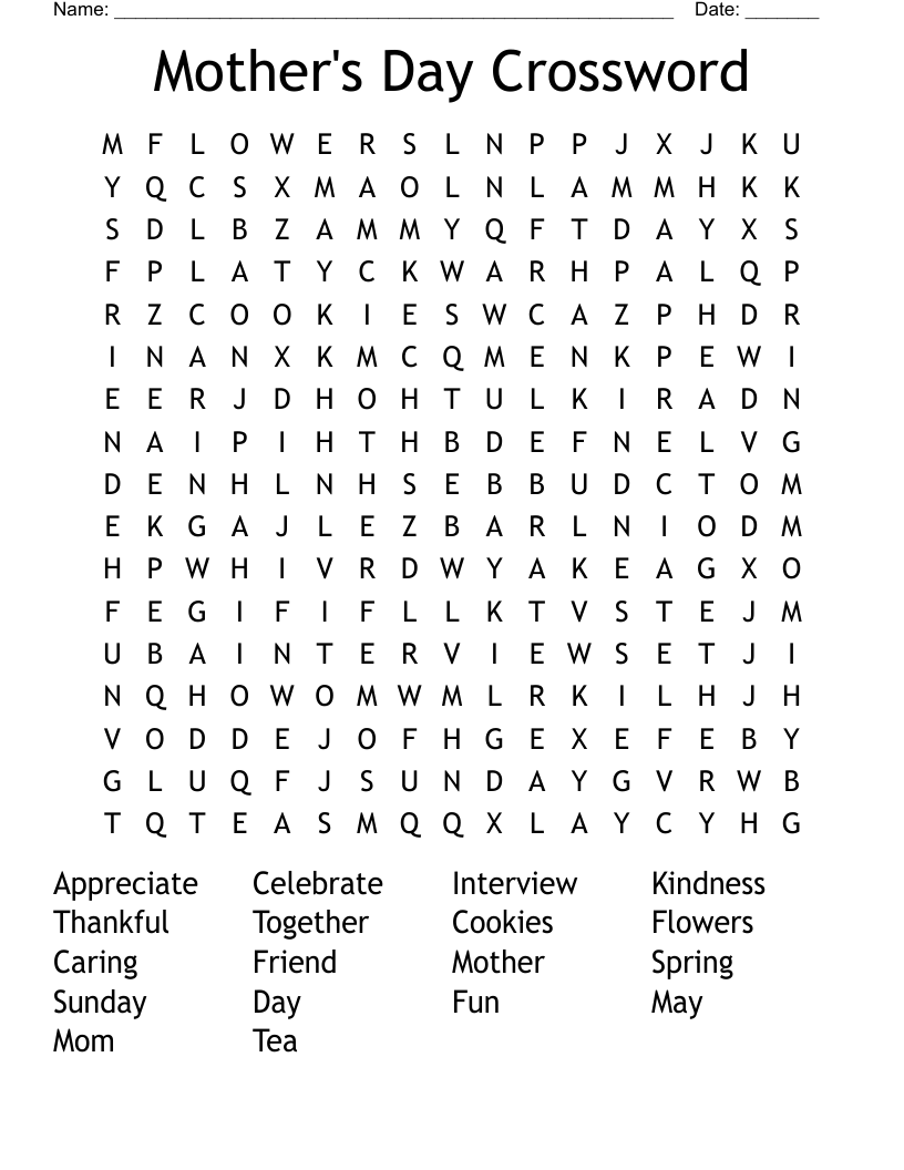 Mother's Day Crossword  Word Search