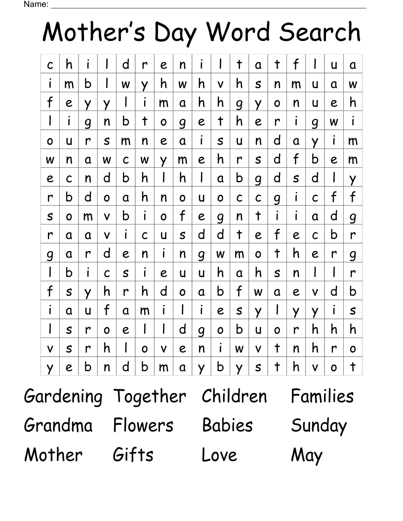 Mother’s Day Word Search