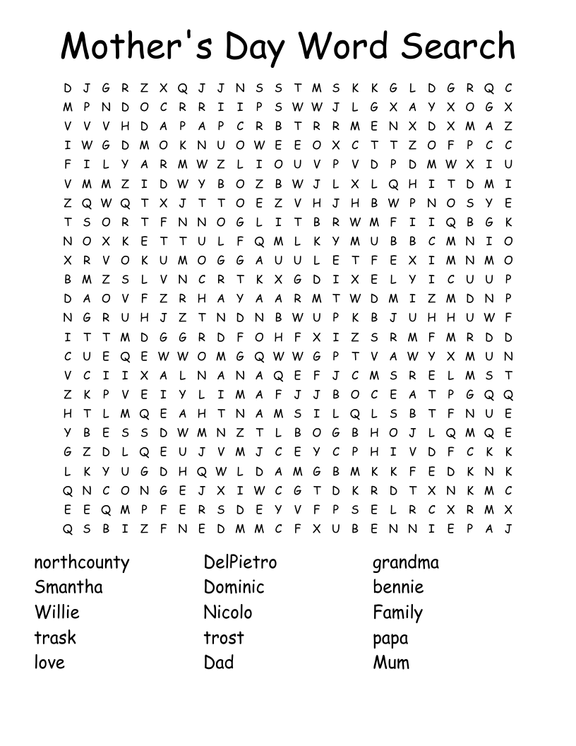 Mother's Day Word Search